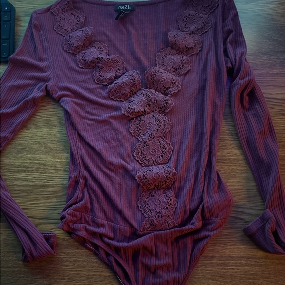 Rue21 Maroon Lace Accent Bodysuit - Picture 1 of 4